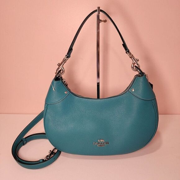 NWT COACH CI790 Mara Hobo Leather Bag Silver/ Teal - Picture 1 of 7